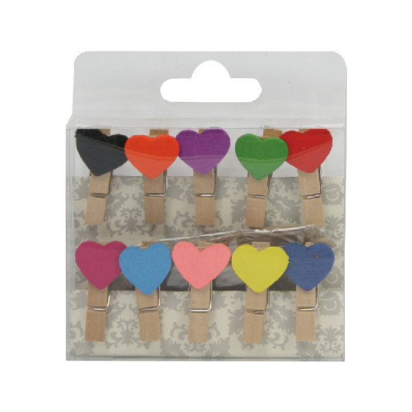 SOLID COLOR HEART WOODEN PEGS
